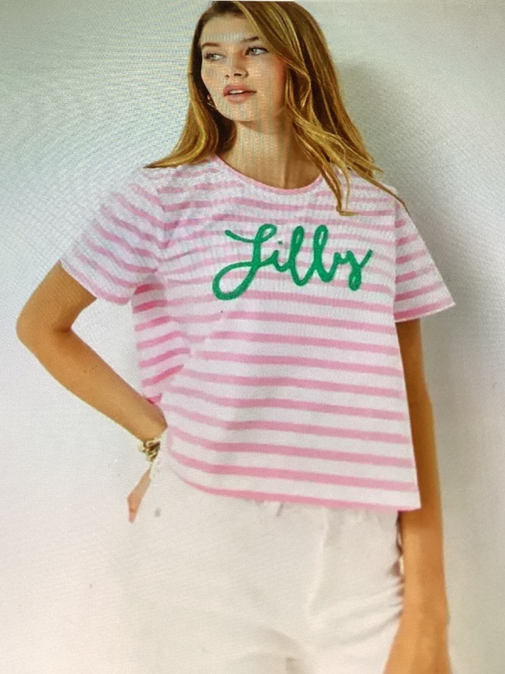 Lilly Pulitzer Keenan Cropped Cotton Top Pink Striped Size XS NWT Beaded